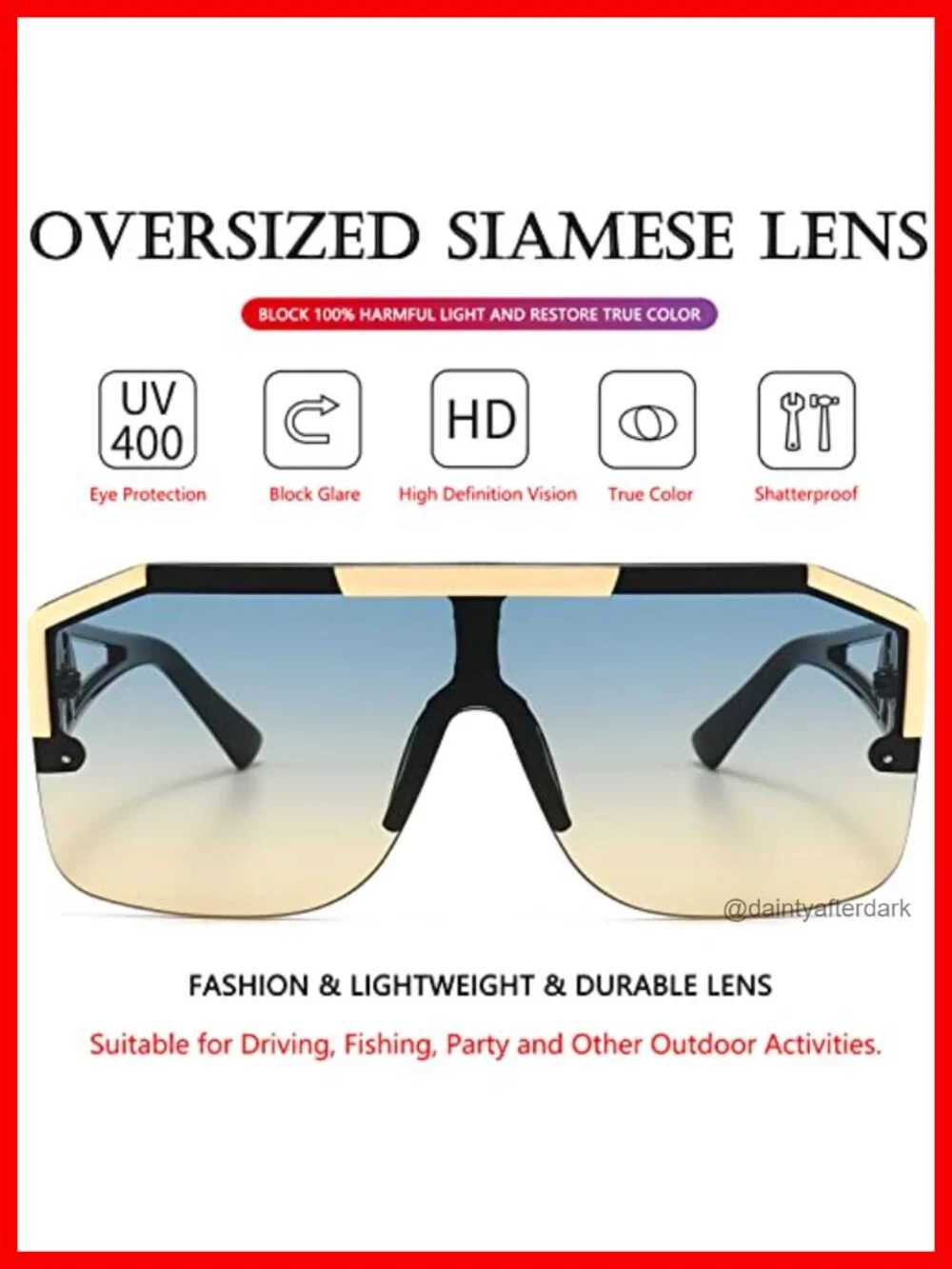 Oversized Square Sunglasses Flat Top Shield Unisex Metal Frame